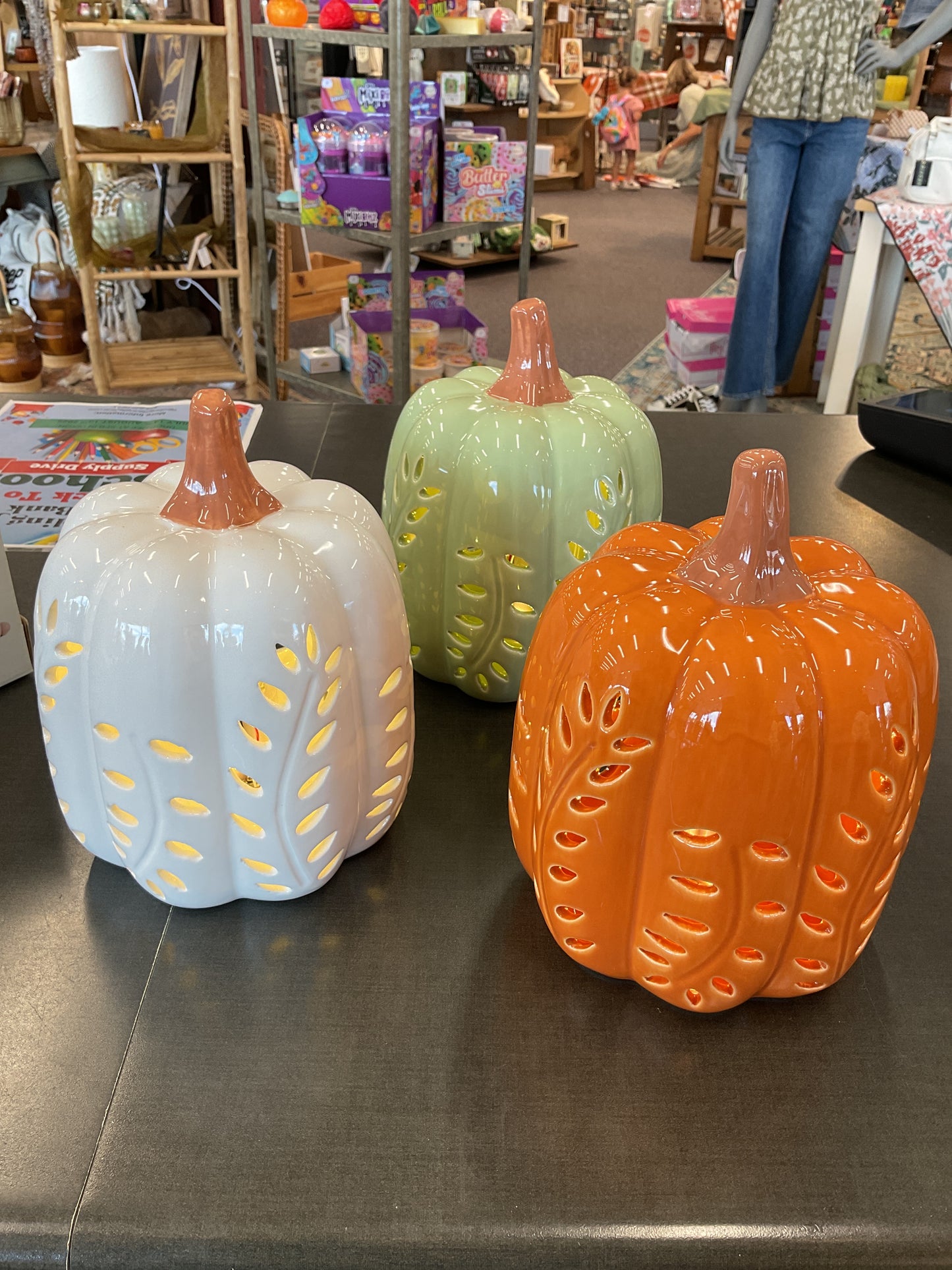 7.5" Autumn Enchanted Vines LED Ceramic Pumpkin