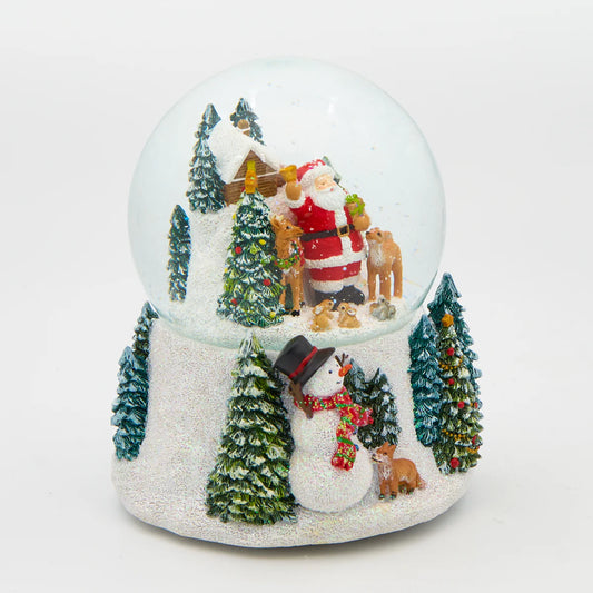 Glitterdome Musical Santa & Animals with Snowman Base