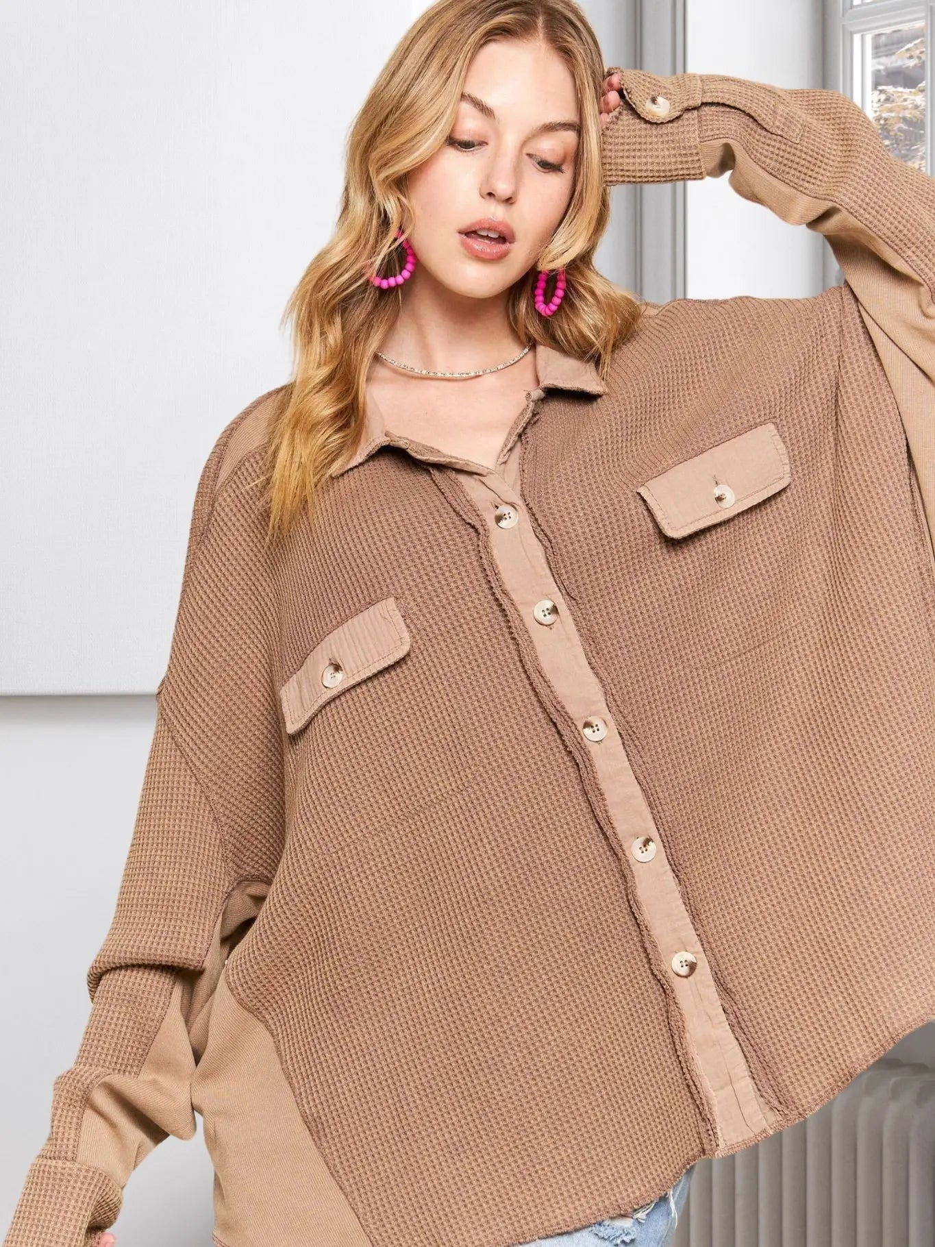 Classic Collar Raw Button Down Top