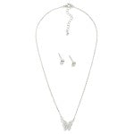 Dainty Chain Link Necklace Featuring Metal Tone Butterfly Pendent With Stud Earrings