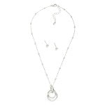 Chain Link Necklace With Metal Tone Ball Stations & Nesting Metal Tone Hoops Pendant