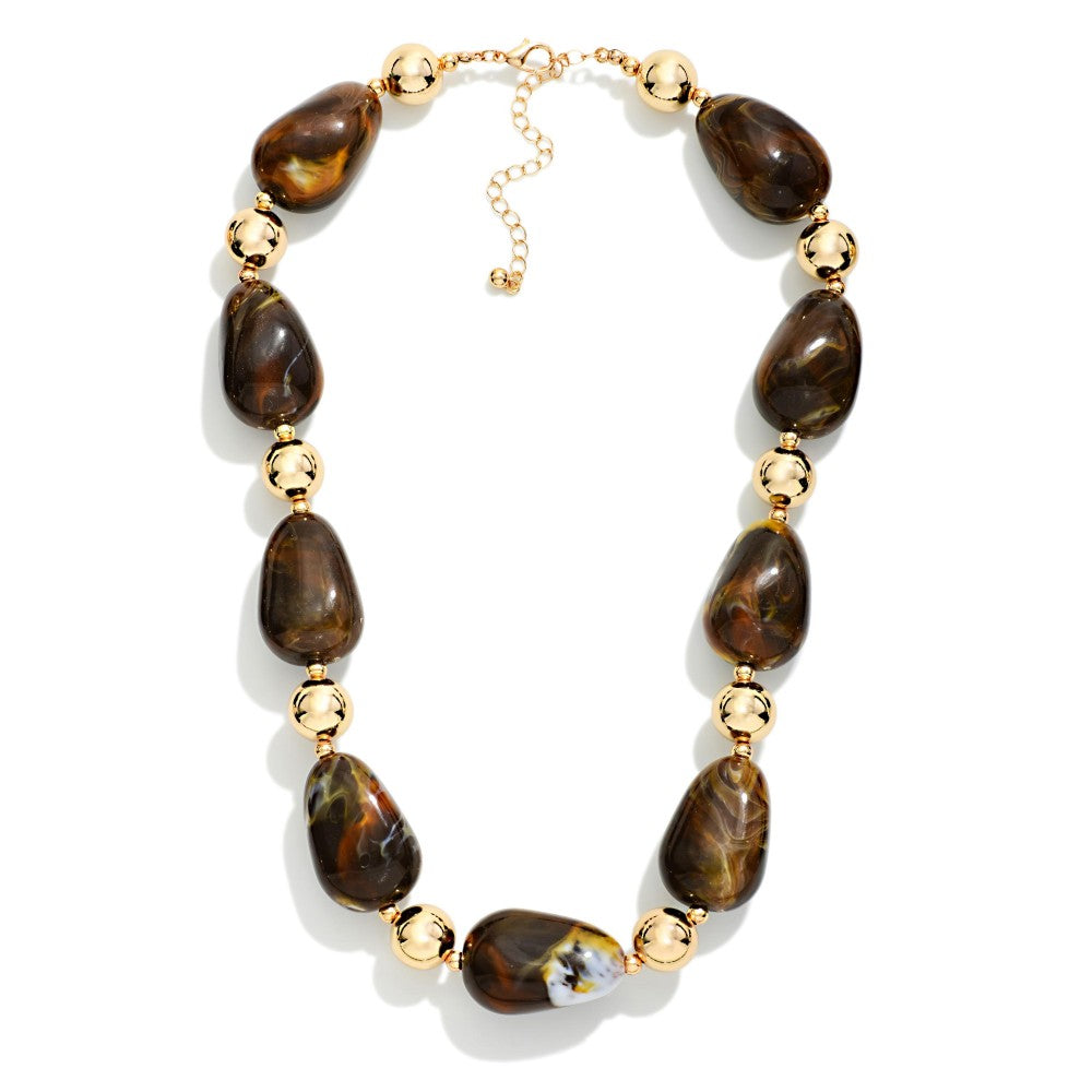 Chunky Marbled Acetate Nugget Bead Beaded Necklace