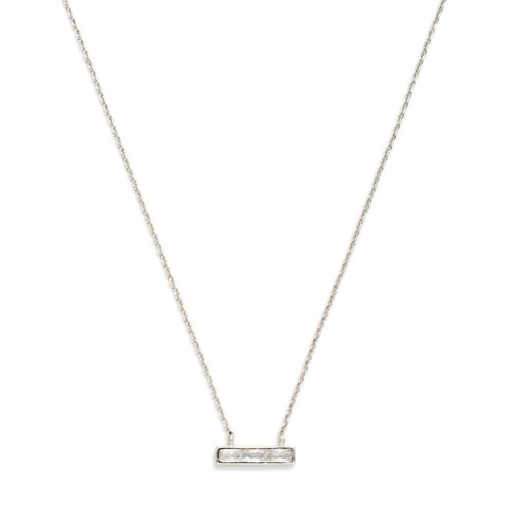Chain Link Necklace Featuring Cubic Zirconia Bar Pendant