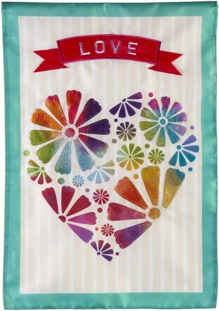 Multicolor Heart Valentine Garden Flag 2 Sided Applique