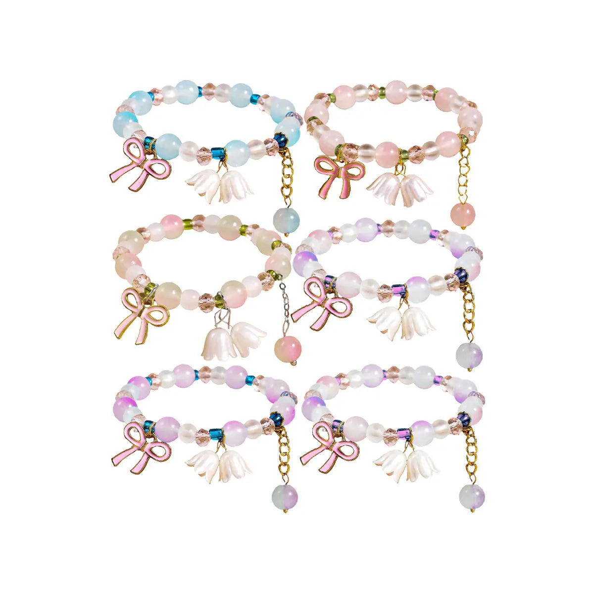 Coquette Pink Ribbon Bellflower Charm Bracelet