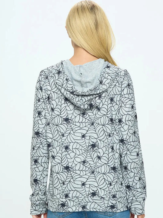 Spider Web Print Pullover Hoodie