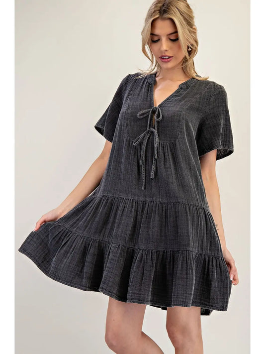 Mineral Washed Cotton Gauze Mini Dress