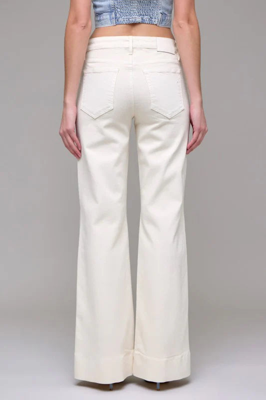 Pintuck Mid Rise Flare Jeans