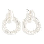 Layered Textured Metal Hoop Door Knocker Post Drop Earrings