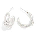 Metal Tone Intertwined Hoop Earrings Featuring Rhinestones & Knotted Metal Detail