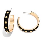 Metal Tone Leather Hoop Drop Earrings Featuring Gold Tones
