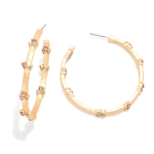 Metal Tone Hoop Earrings With Petite Rhinestone Details