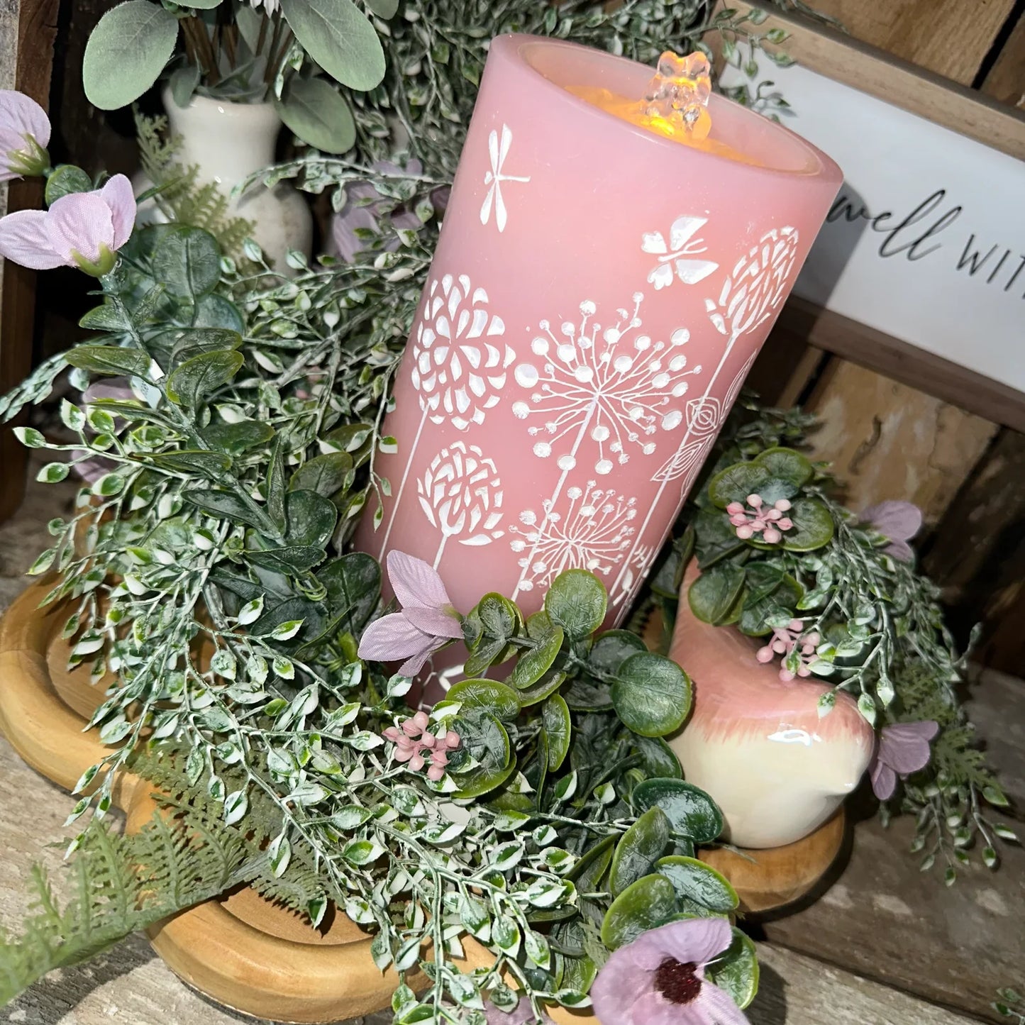 Pink Dandelion Fountain Candle