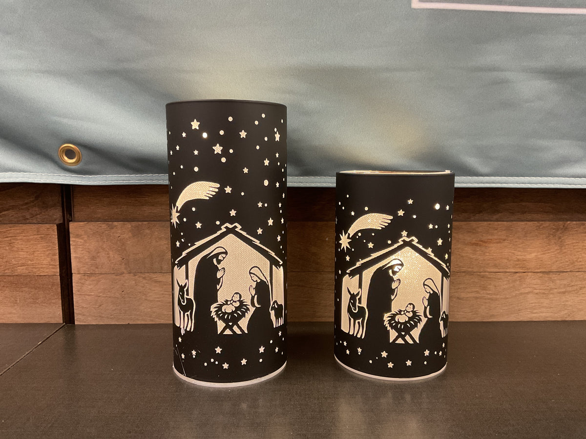 Black Glass Nativity Luminary - 2 Sizes