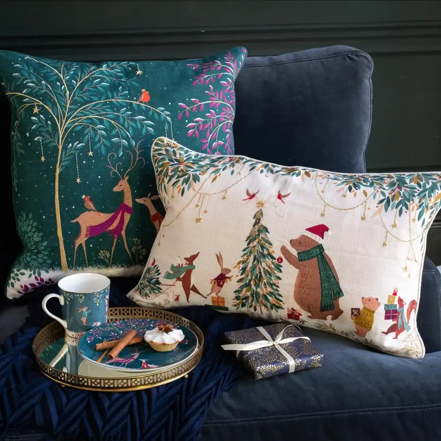 Christmas Tree Decorating Throw Pillow