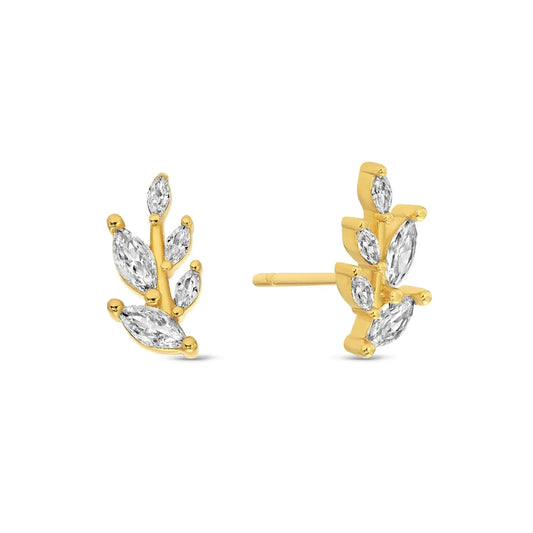 Leaf Stem Stud Earrings