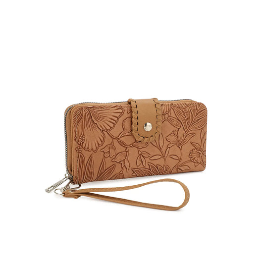 Zoila Zip Around Bifold Tooled Wristlet Wallet