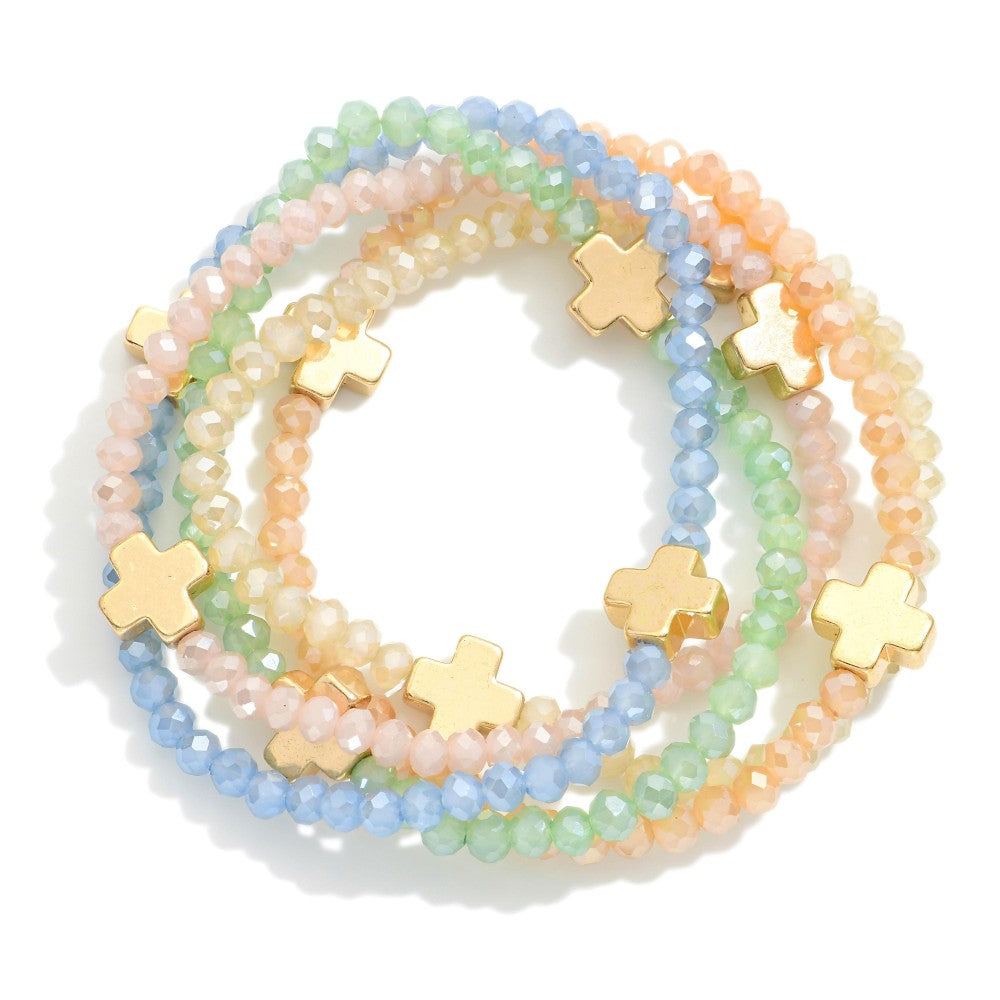 Stretch Bracelet Set with Cross Beads