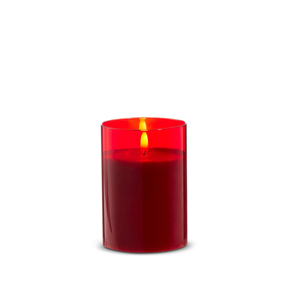 3.5" X 5" Red Glass Red Pillar Candle
