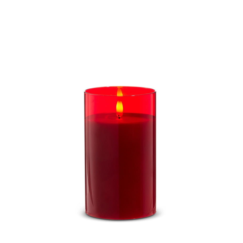 3.5" X 6" Red Glass Red Pillar Candle