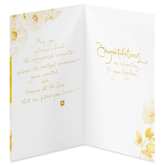 50th Anniversary Card (Gold Heart and Roses)