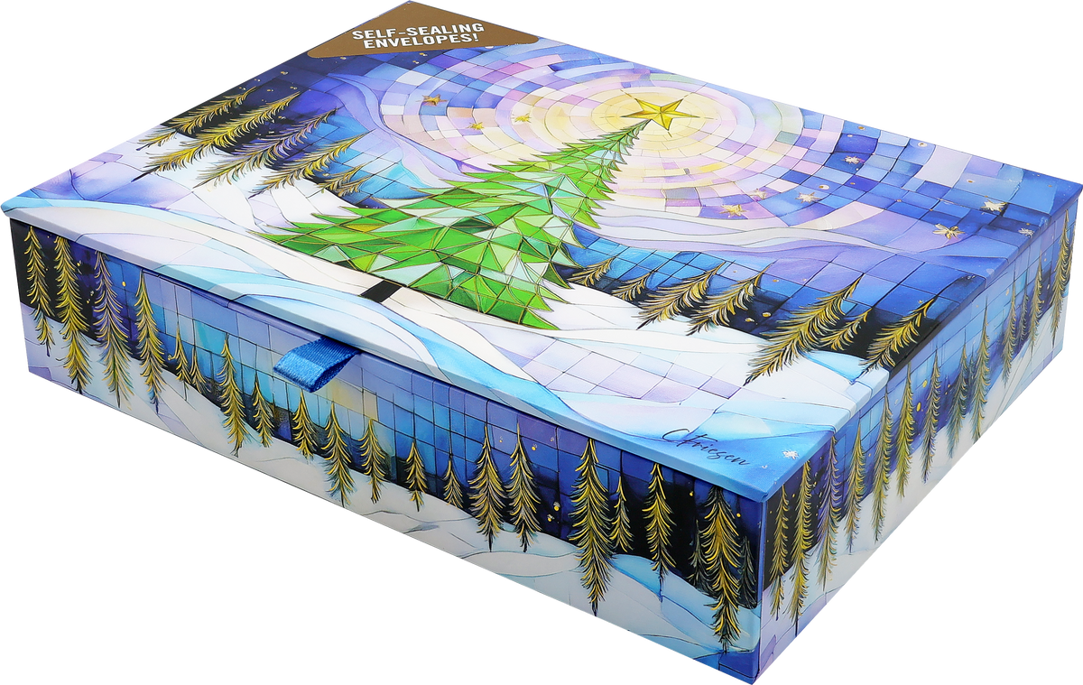 Stained Glass Christmas Tree Deluxe Boxed Holiday Cards