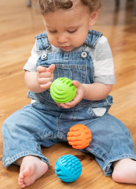 Fat Brain Toys Baby and Toddler Learning Sensory Rollers - Set of 3 Spheres