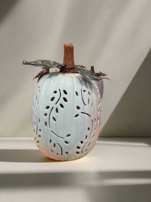 Fall Leaves Ceramic LED Pumpkin