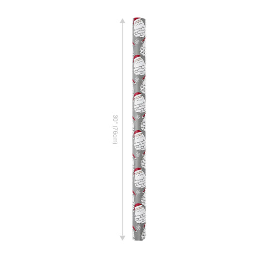 30" X 10' Holiday Reversible Wrapping Paper | Merry Santa Face/Black and White Plaid