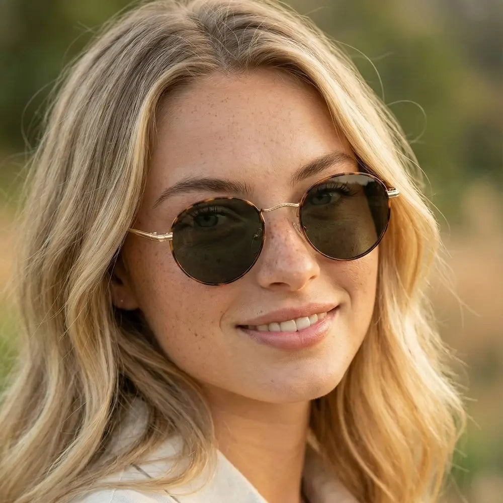 Metallic Arms Thin Frame Round Sunglasses