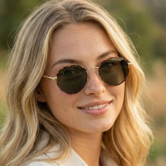 Metallic Arms Thin Frame Round Sunglasses