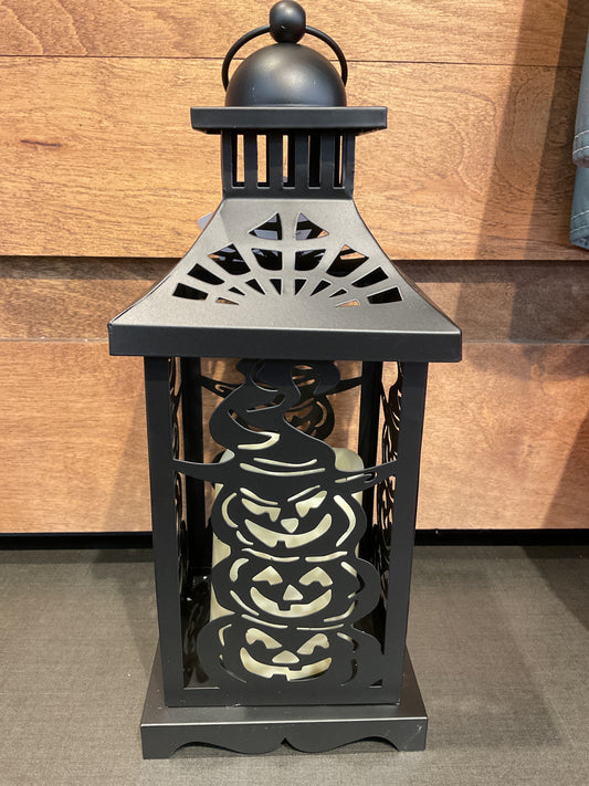 Haunted House Metal Halloween Lantern with LED Candle, 2 Asst