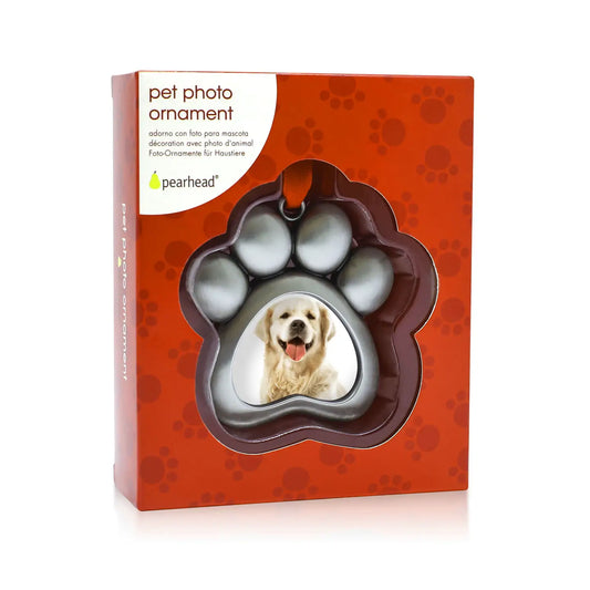 Paw Shaped Pet Picture Holiday Ornament, Silver