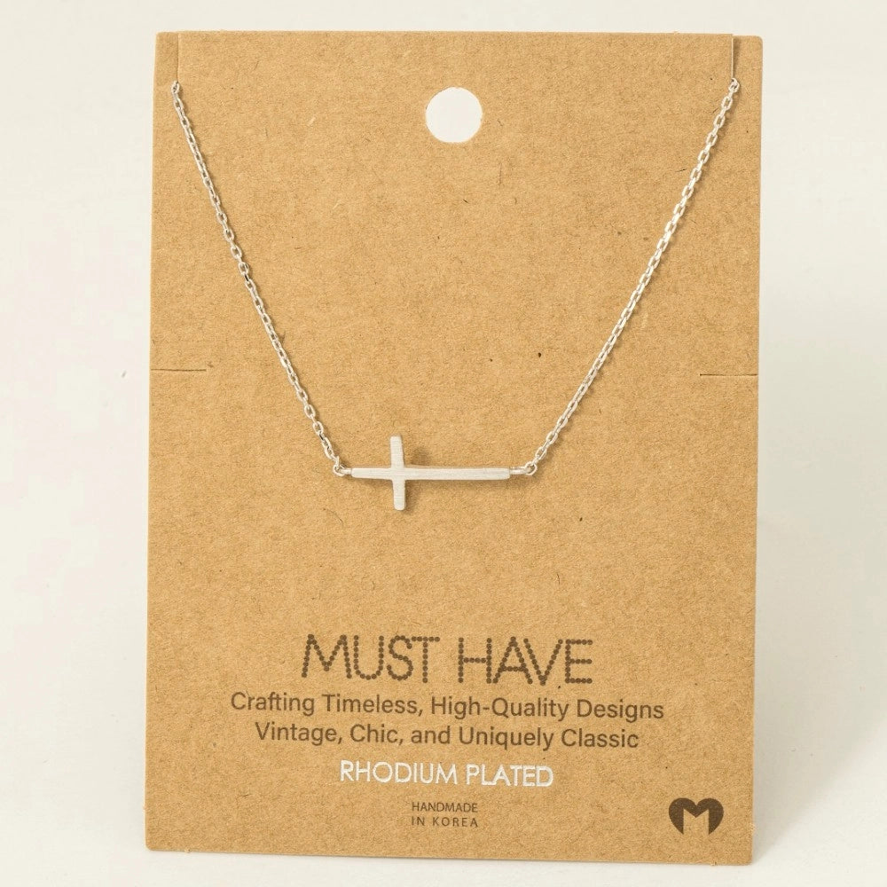 Gold Dipped Side Cross Pendant Necklace