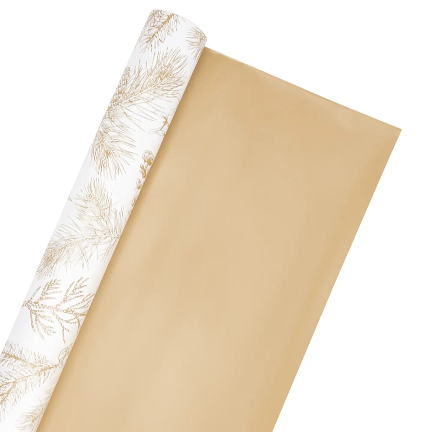 30" X 10' Reversible Holiday Wrapping Paper | Gold Pinecones On White/Flat Gold