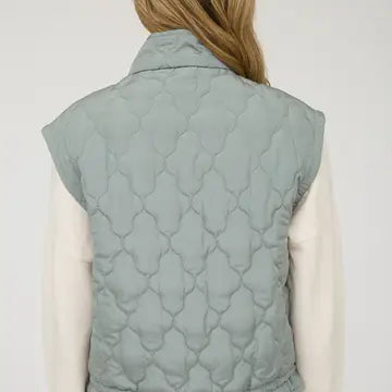 Tie Detail Snap Button Down Quilted Puffer Vest