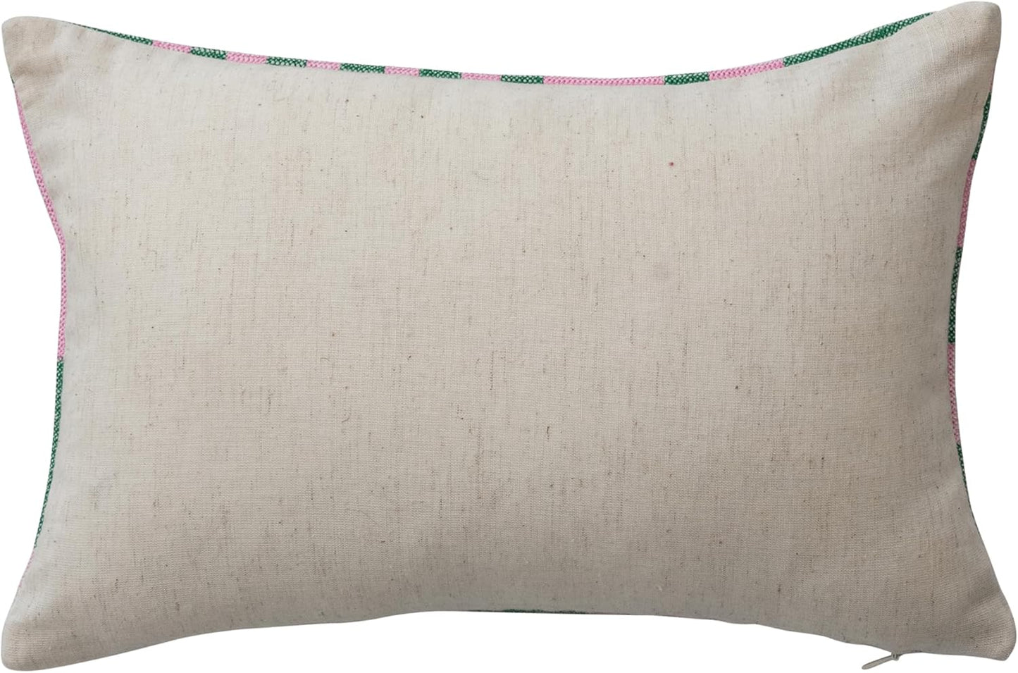 Cotton Velvet Embroidered Lumbar Pillow with Check Pattern