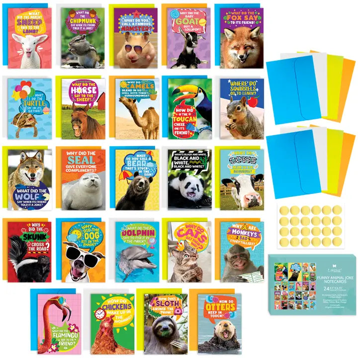 24 Funny Animal Joke Notecards