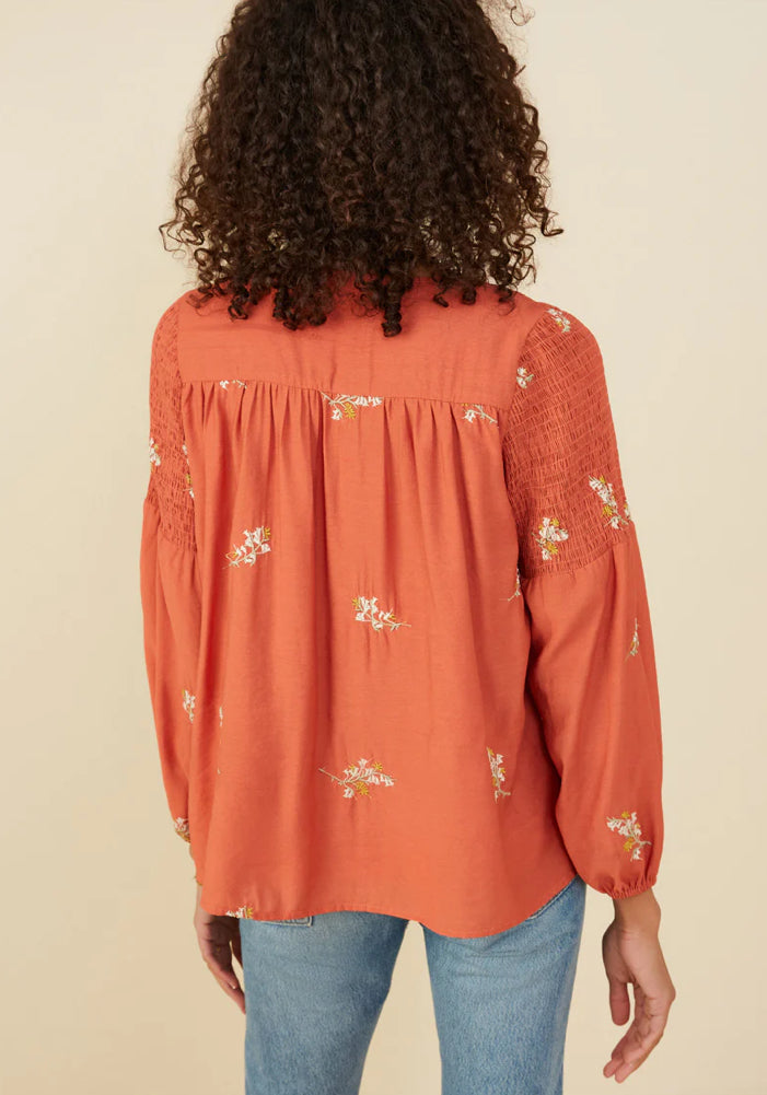 Ditsy Embroidered Smock Detail Tassel Top