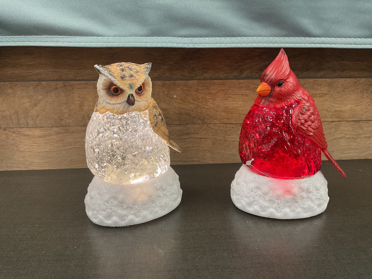 Battery Operated Holiday Glitter Lantern - Owl and Cardinal