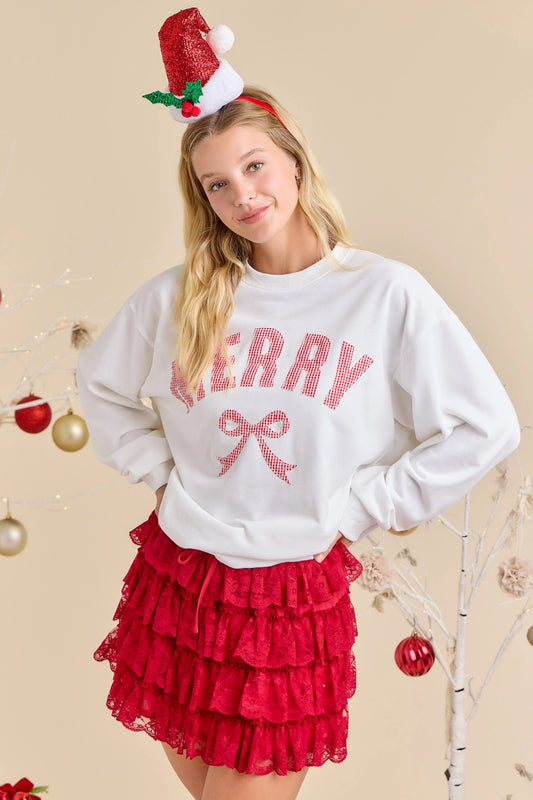 Merry Bow White Holiday Sweatshirt