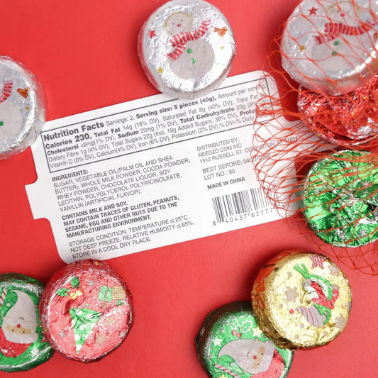 Milk Chocolatey Christmas Coins, Mesh Bags, Foil Wrapped