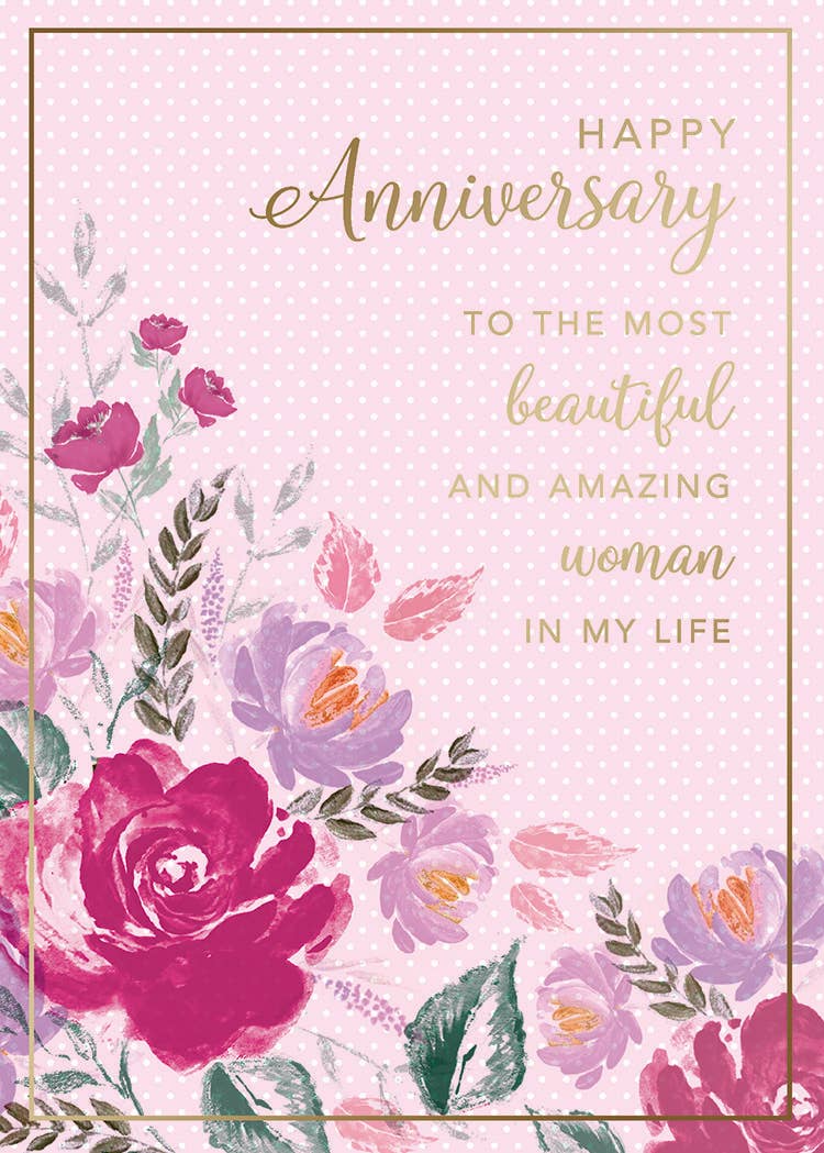 Pink Floral Anniversary for Her Greeting Card