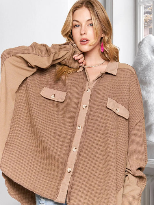 Classic Collar Raw Button Down Top