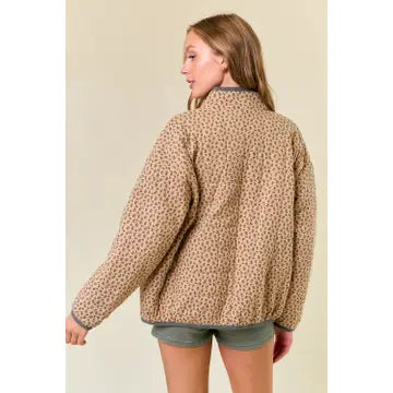 Cotton Print Stand Collar Long Sleeve Padded Coat