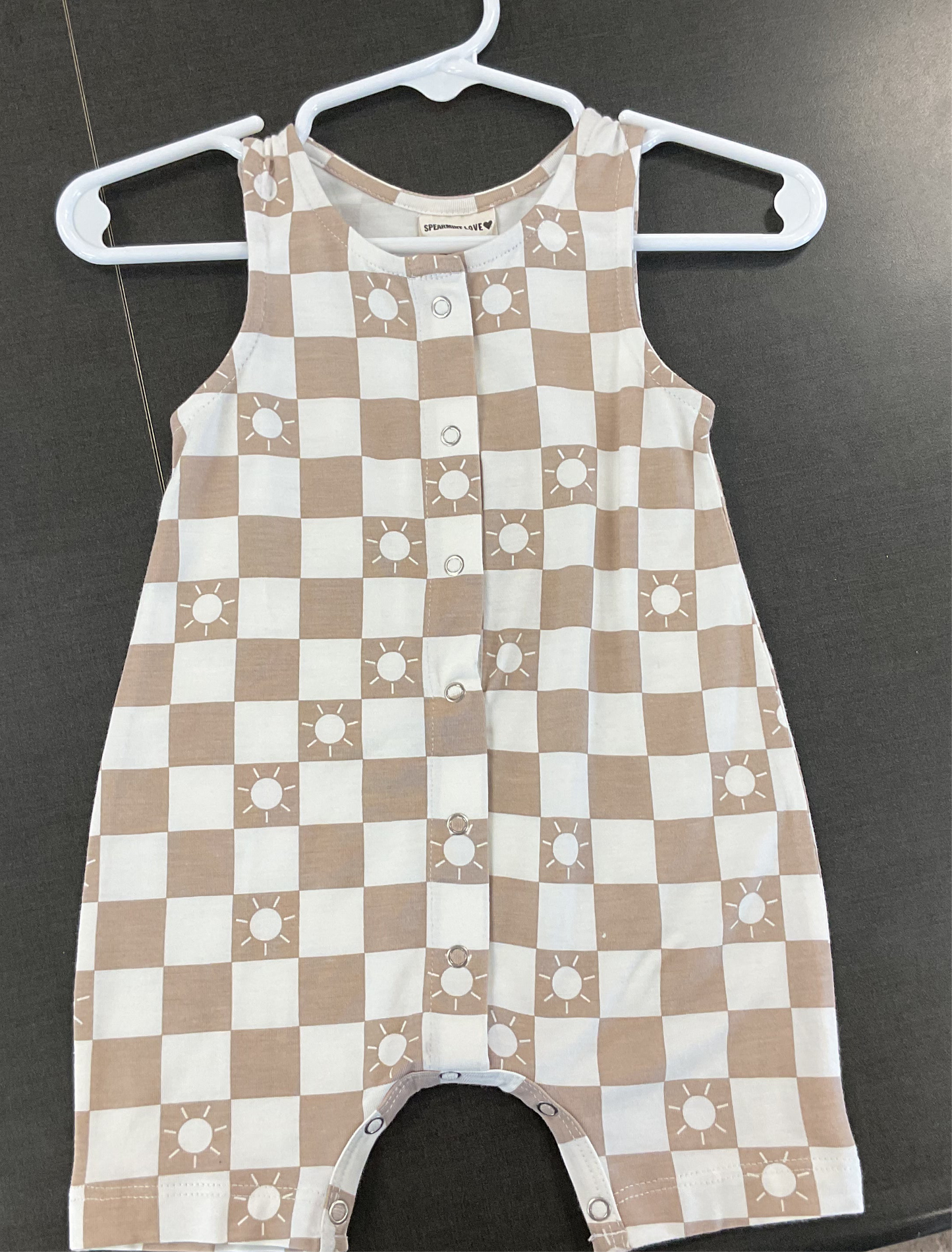 Summer Lounge Jumpsuit, Tan Sun Checkerboard