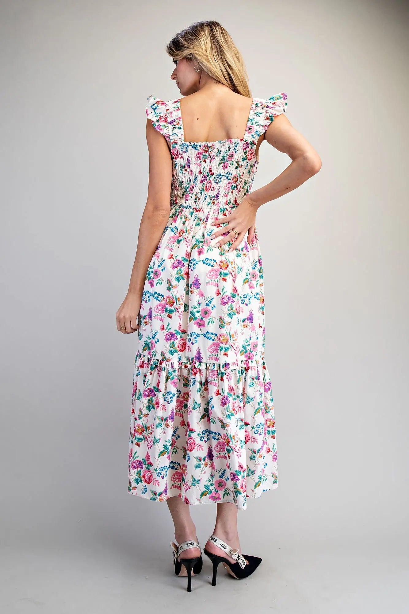 Floral Print Smocked Bodice Maxi Dress