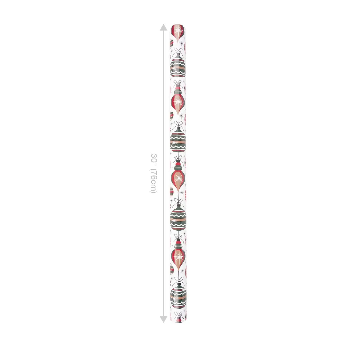 30" X 10' Reversible Holiday Wrapping Paper | Retro Ornaments/Retro Snowflakes and Stars