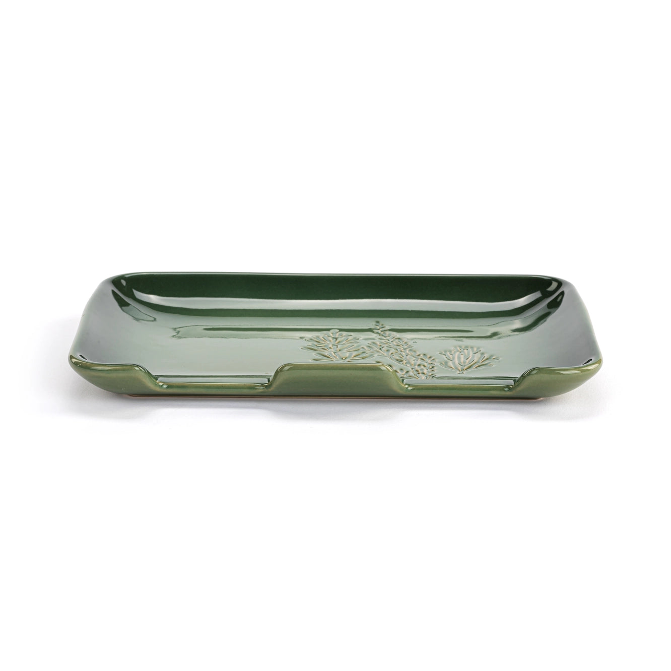 Green Pressed Floral Double Spoon Rest