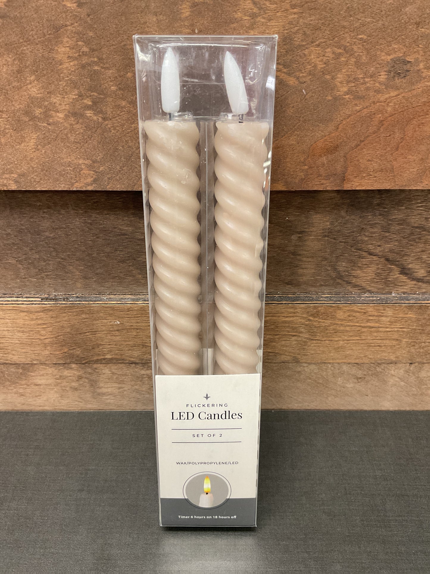 Set of 2 9.75 Inch Taupe Spiral LED Taper Candles w/ Timers (Copy)